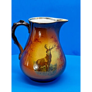 Vintage Stag Deer Pitcher American China Co Toronto Ohio Handled Hunting Lodge